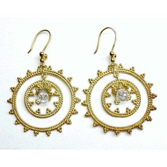 Dangle Crystal drop 18K Gold over SILVER Earrings - Picture 2 of 5